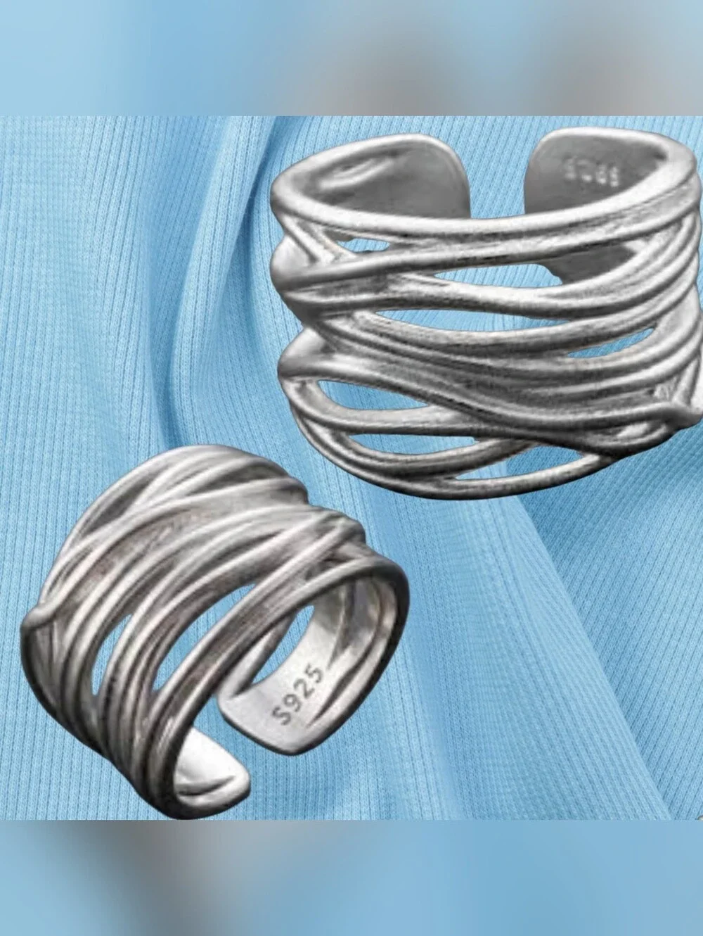 Sterling Silver S925 Multi-Band Open Ring - Silver